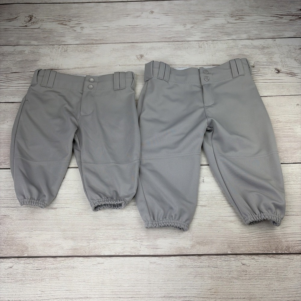 Lot of 2 Alleson Athletic Girl's Youth Small & Medium Gray Baseball Pants EXC